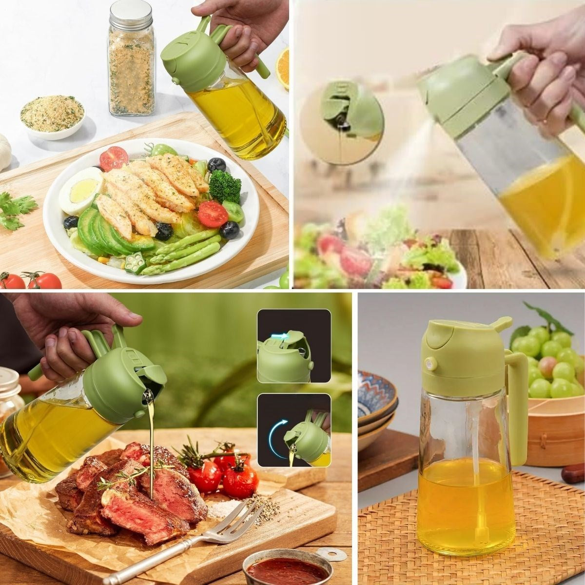 GENEL® 2si 1arada Yağ Dökücü ve Spreyli Yağdanlık Cam Yağ Püskürtücü