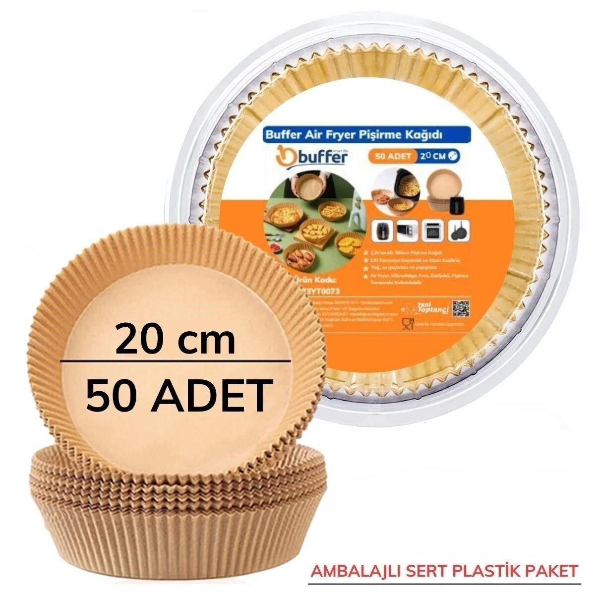 GENEL® 50 Adet 20 cm Air Fryer Pişirme Kağıdı Tek Kullanımlık Yağ Geçirmez Yuvarlak Tabak Model PVC