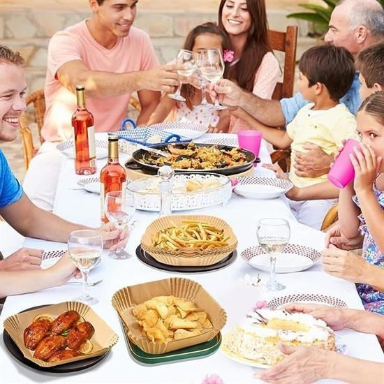 GENEL® 50 Adet Air Fryer Pişirme Kağıdı Tek Kullanımlık 23 Cm Kare Pişirme Kağıdı XXL