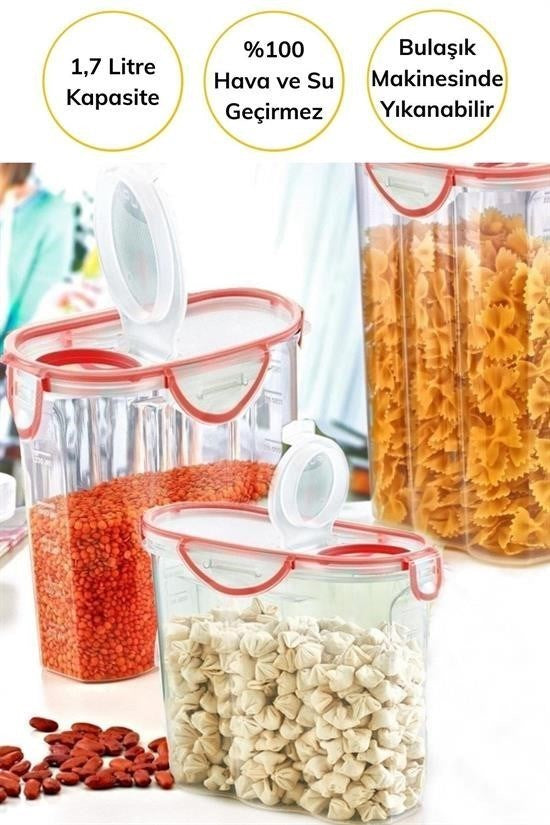 GENEL® Kilitli Kapaklı Contalı Hava,Su Sıvı Geçirmez 1,7 Litre Erzak Saklama Kabı-SA585