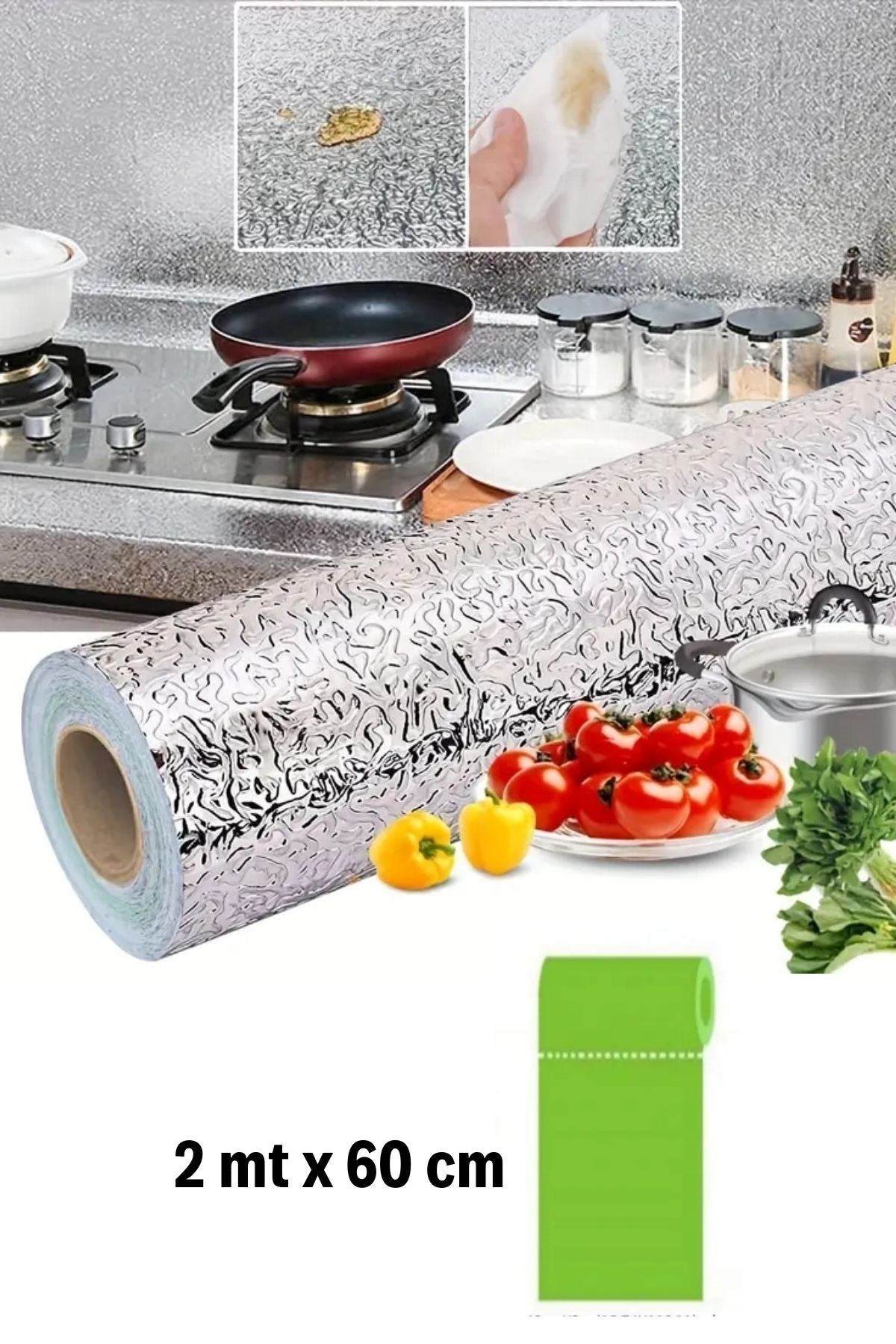 BUFFER® Rulo Gümüş Alüminyum Folyo Duvar Kağıdı, Kendinden Yapışkanlı Raf İçi, Su Geçirmez Folyo  2 mt x 60 cm