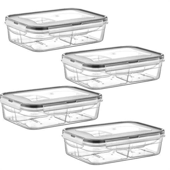 GENEL® 4 Bölmeli Sızdırmaz Contalı Kilitli Kapaklı 1 Litre Erzak Saklama Kabı -LC520
