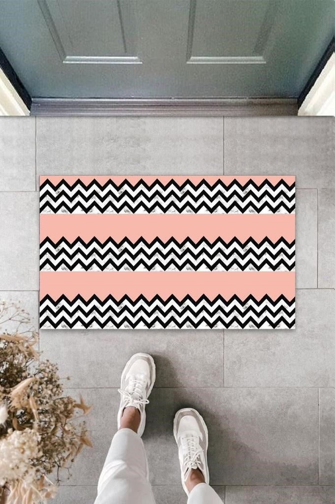 Dijital Baskı Siyah-Pembe Zigzag Kapı Paspası K-3084 - UcuzaGeliyor