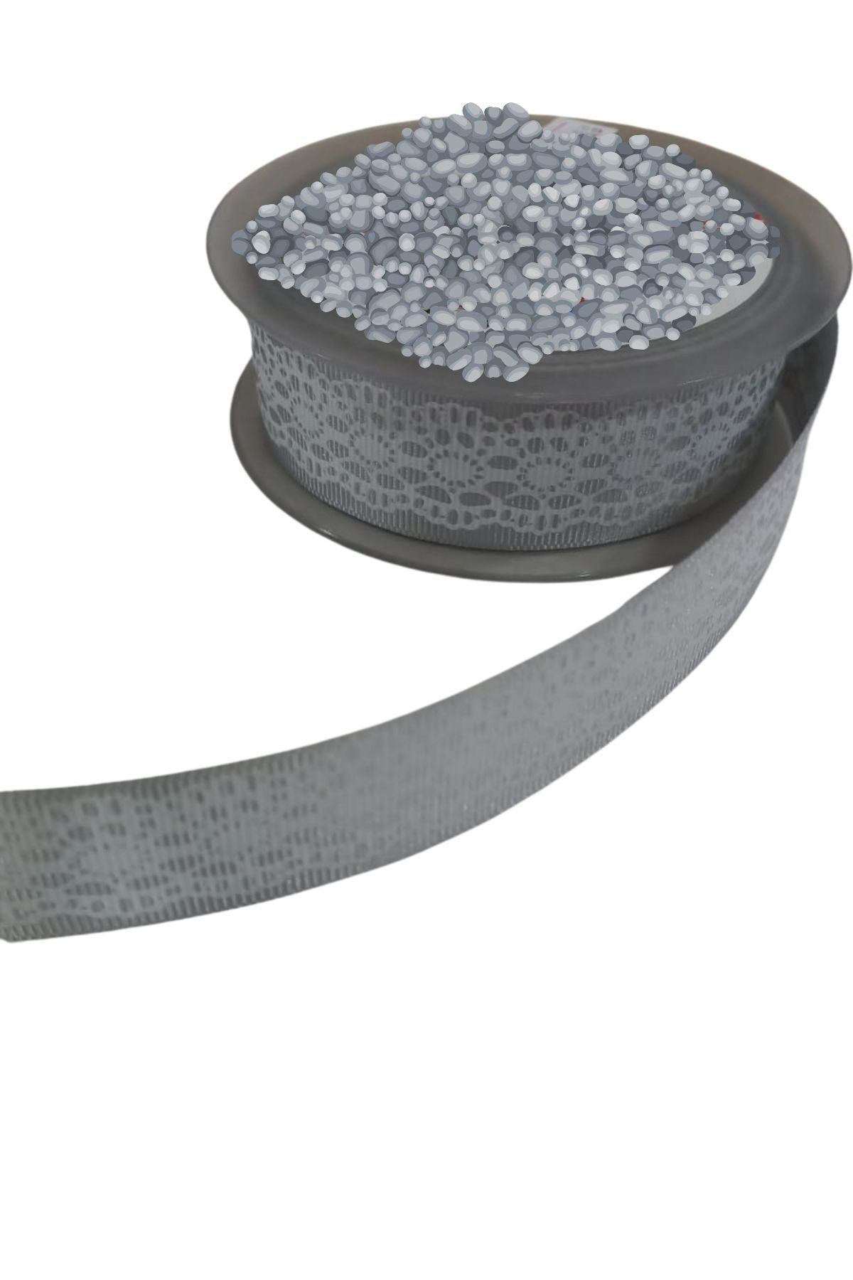 Tafta Dantel Görünümlü Kurdele Gri 25 mm 2 Metre - UcuzaGeliyor