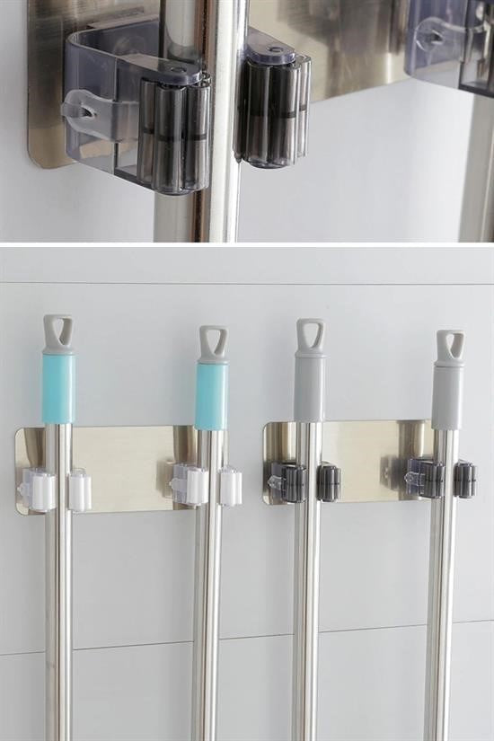 GENEL® Pratik Organizer 4lü Yapışkanlı Fırça Paspas Mop Fırça Sabitleyici Ergonomik Alet Aparatı