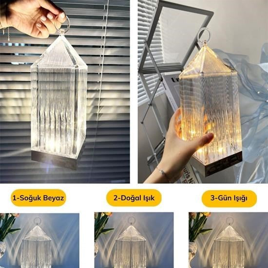 GENEL® Fener Model USB Şarjlı Dokunmatik 3 Farklı Işık Modlu Masa Üstü Kristal Akrilik Lamba Led