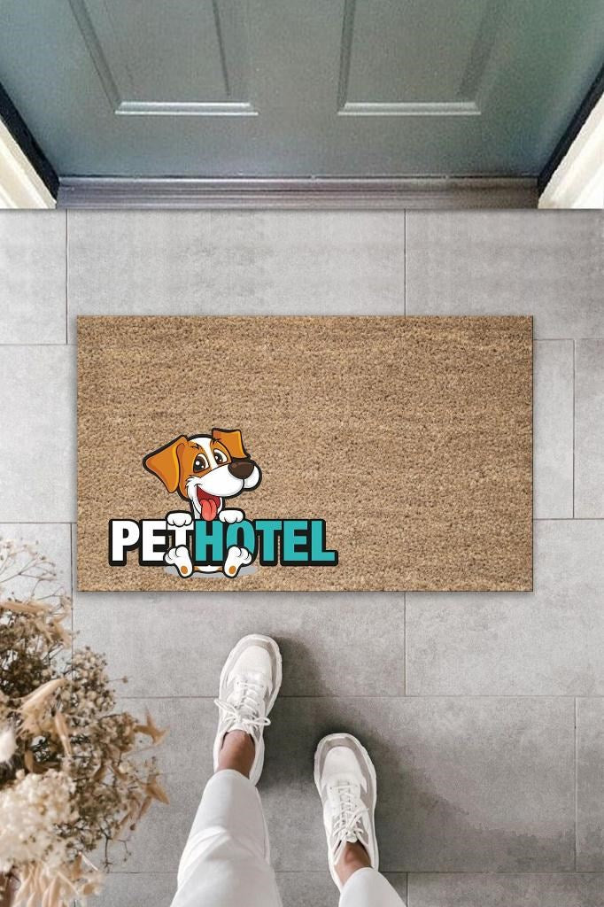 Dijital Baskı Kahverengi Köpekli Pet Hotel Dekoratif Kapı Paspası K-2026 - UcuzaGeliyor