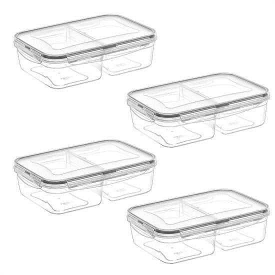 GENEL® 2 Bölmeli Sızdırmaz Contalı Kilitli Kapaklı 1 Litre Erzak Saklama Kabı -LC505