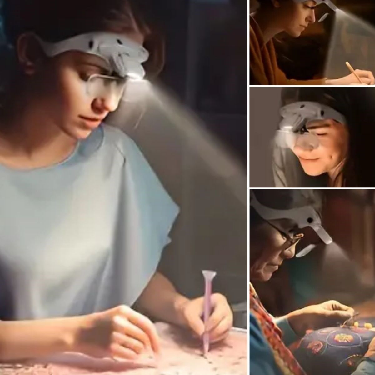 BUFFER® 5 Lensli 2 Led Işıklı Ayarlanabilir Pilli Gözlük Tipi Büyüteç