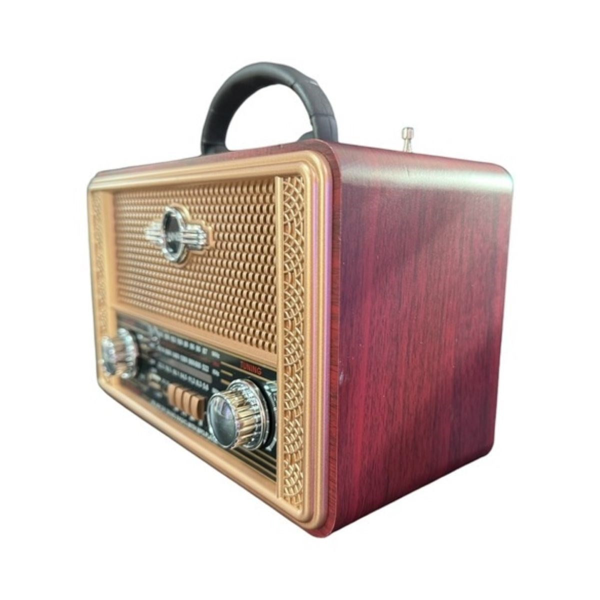 BUFFER® Retro, Nostaljik, Ahşap Tasarım Bluetooth Hoparlörlü, Şarjlı, Taşınabilir Otantik Tasarımlı FM/AM Destekli Radyo NS8098