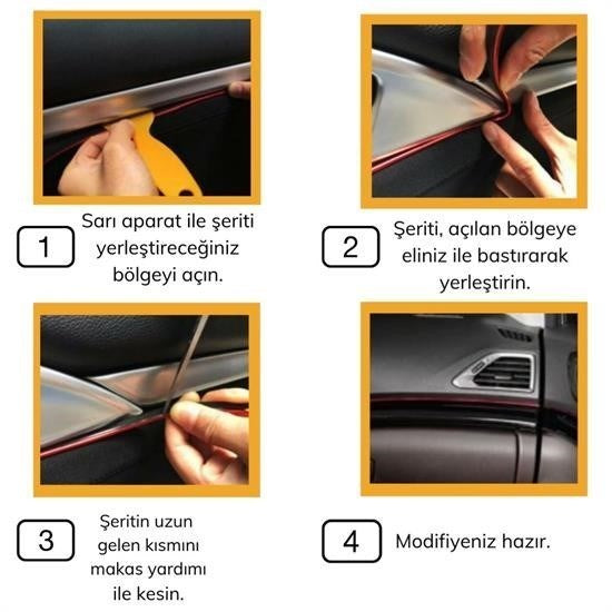 GENEL® Gold Araba Oto Trim Dekorasyon Şeridi Kauçuk Elastik Kolay Kurulum 5 metre Şerit Bant
