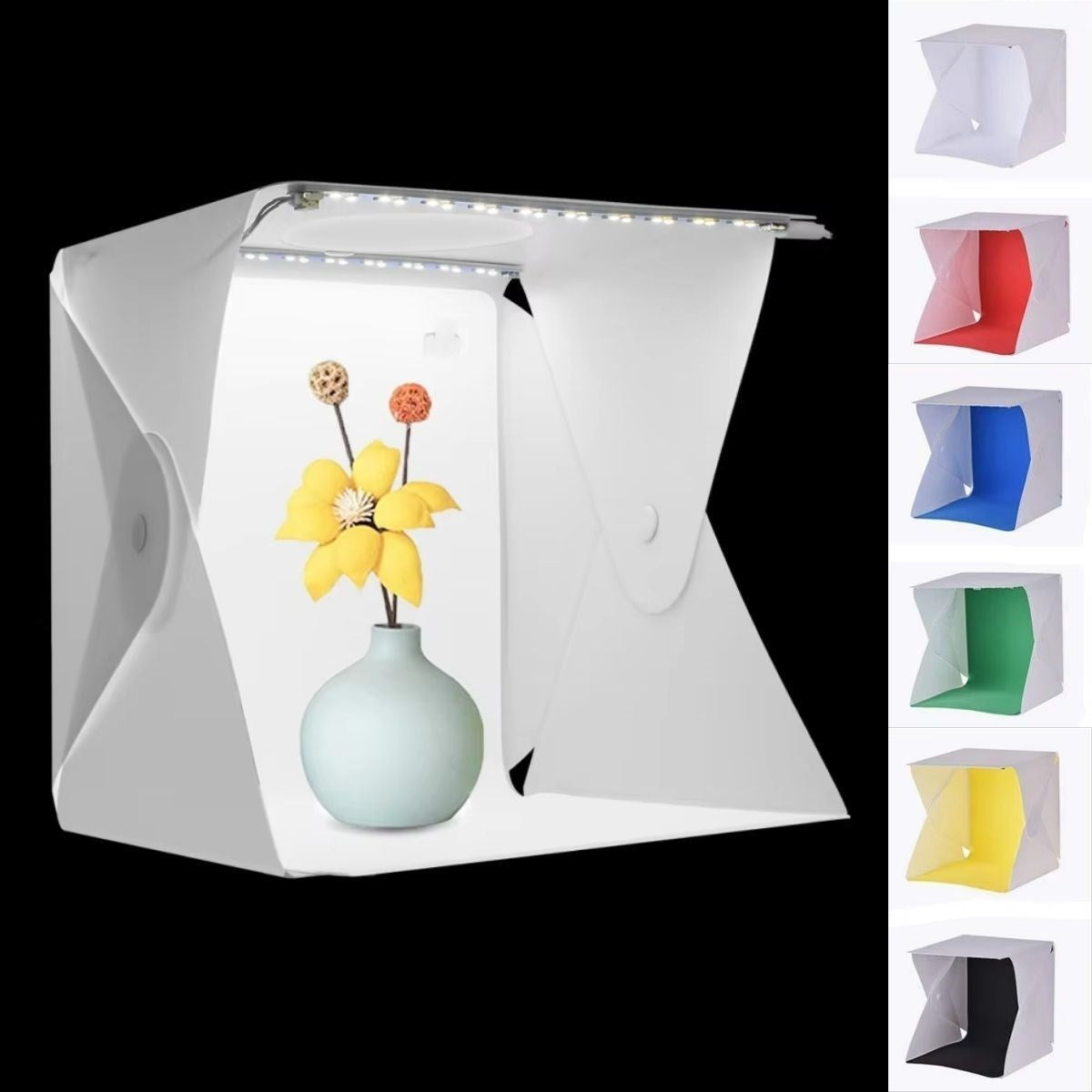 GENEL® Katlanır Işıklı Fotoğraf Stüdyosu 40x40 cm 6 Renk Fonlu Ürün Çekimi İçin Uygun Fotoğraf Çekim Kutusu