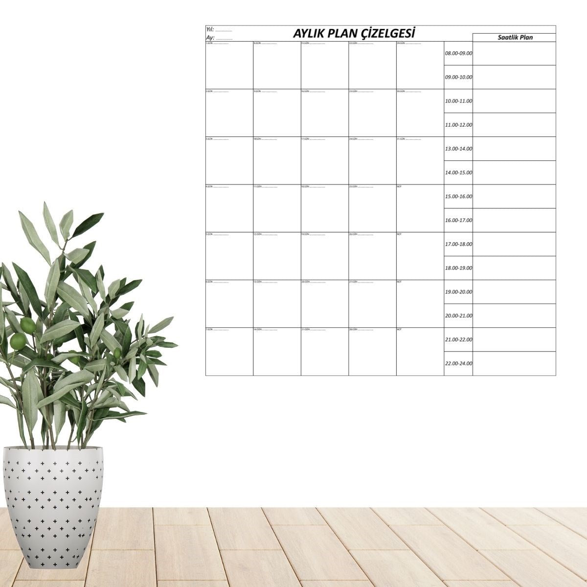 BUFFER® Aylık Planlayıcı Manyetik Duvar Stickerı Takvim Plan Çizelgesi