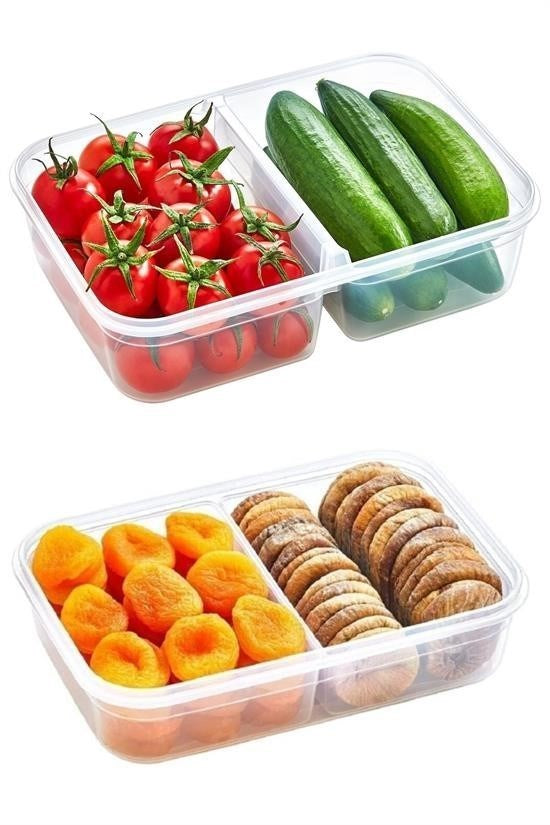 GENEL® 2 Bölmeli Sızdırmaz Contalı Kilitli Kapaklı 1 Litre Erzak Saklama Kabı -LC505