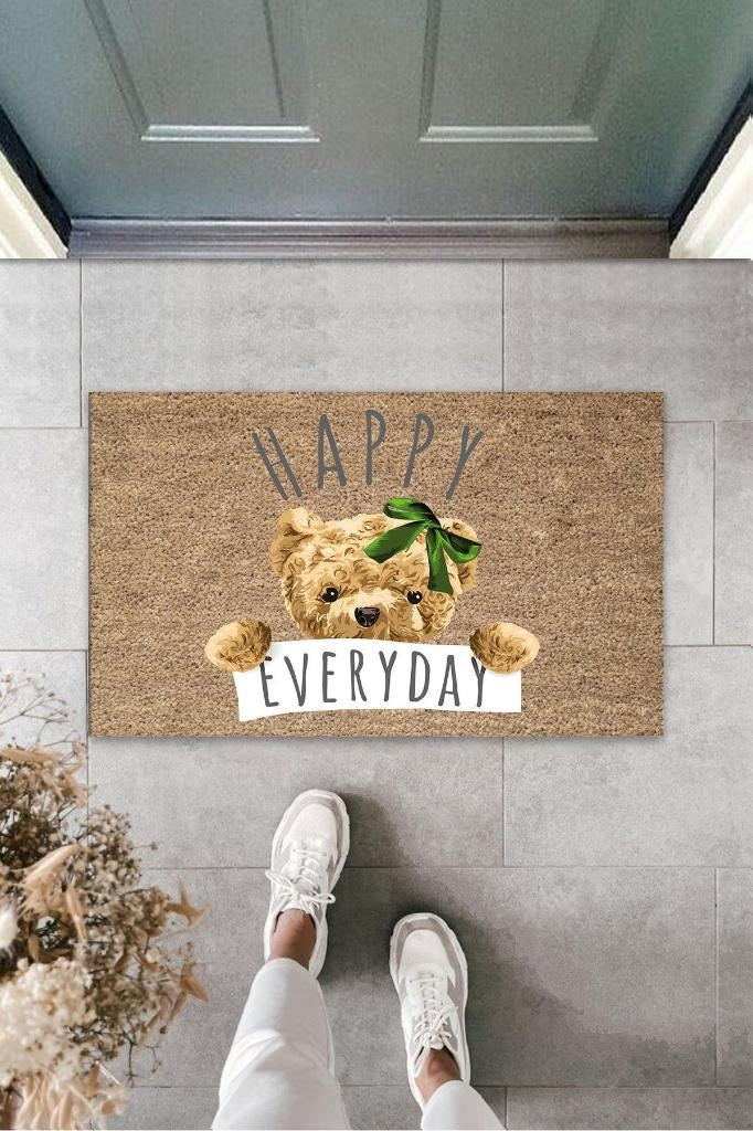 Kahverengi Kapı Önü Paspası Happy Everday Ayıcık Desen K-3237 - UcuzaGeliyor