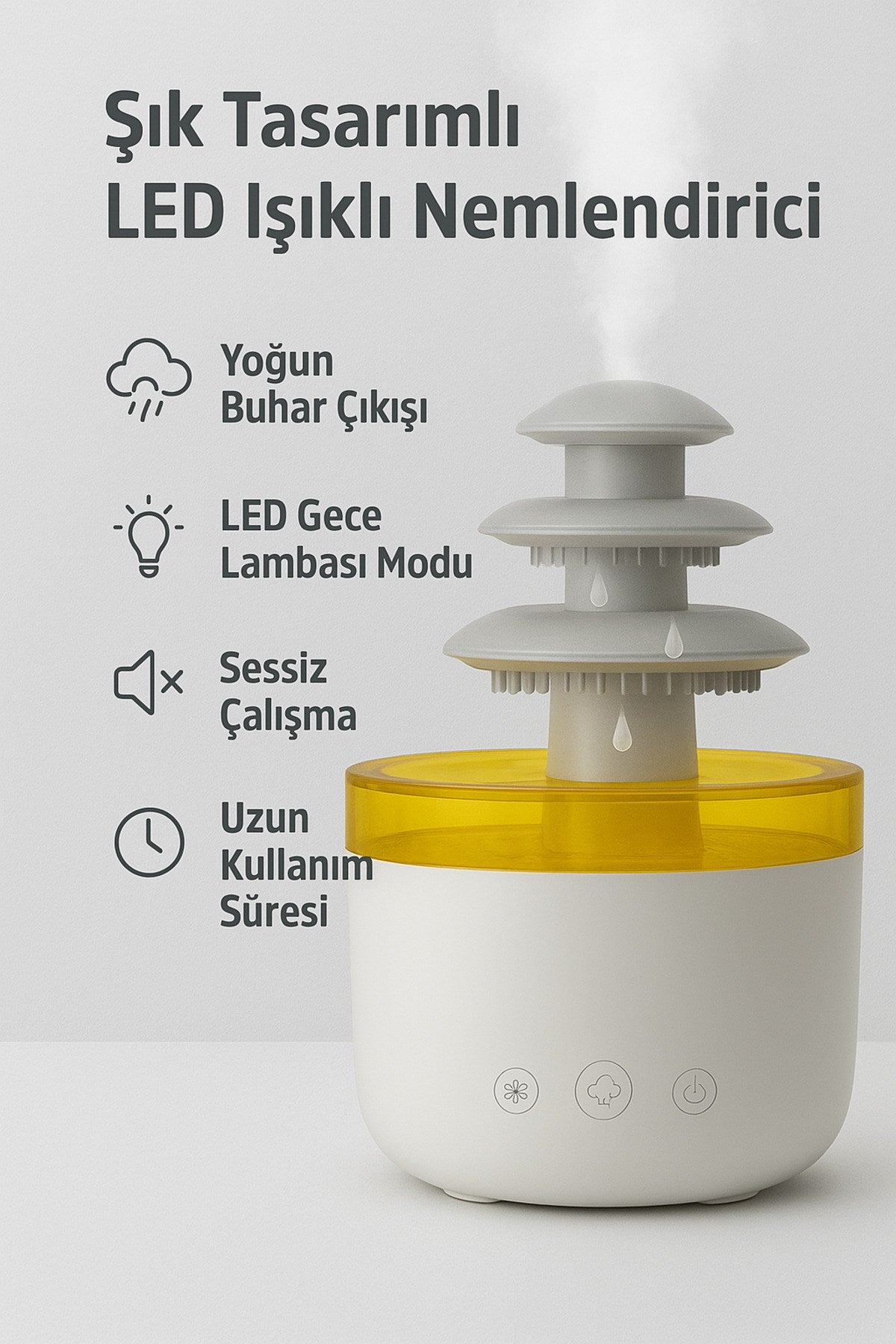 3 Katlı Şelale YAĞMUR Tasarımlı Ultrasonik Aroma Difüzör - 6 Renk LED Işıklı Hava Nemlendirici