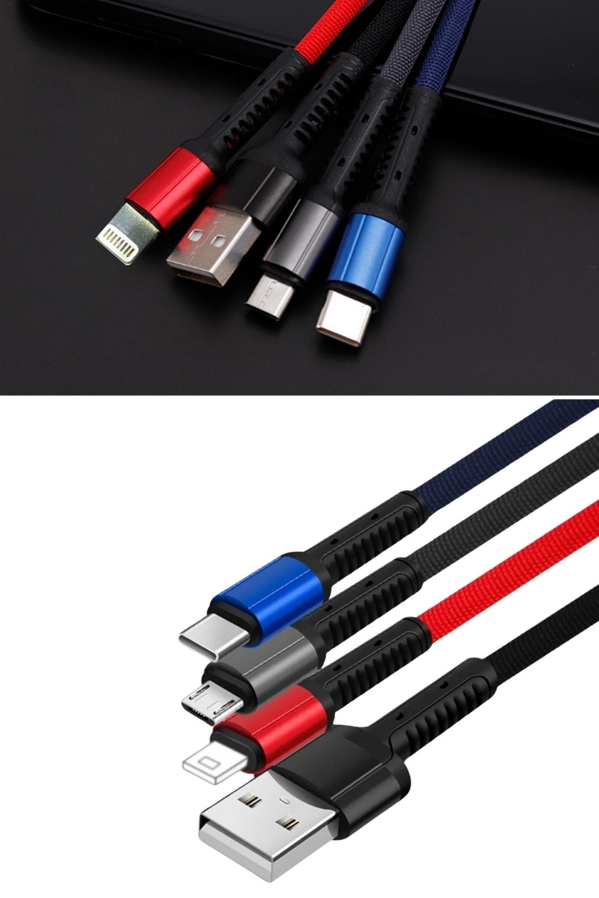 BUFFER® Işıklı Anahtarlık Model 3 in 1 USB Çıkışlı MİKRO,TYPE-C ve İphone Uyumlu Şarj Kablosu