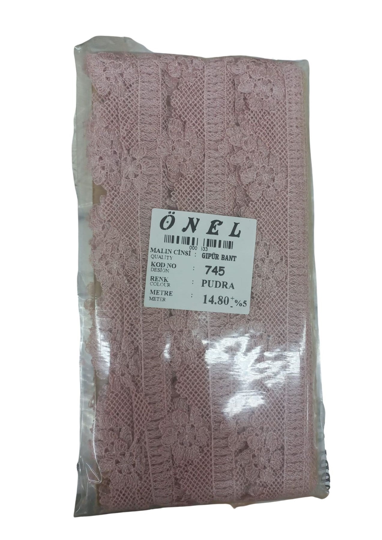 Dantel Polyester Güpür Bant Pudra 14,80 Metre En 3 cm ON-745-PU