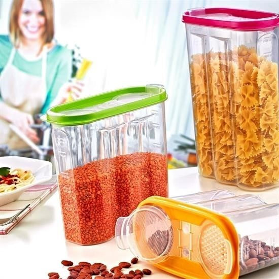 GENEL® 2 Kapaklı Ölçekli Erzak Kuru Gıda Saklama Kutusu Kabı - 1,7 Litre - SA935