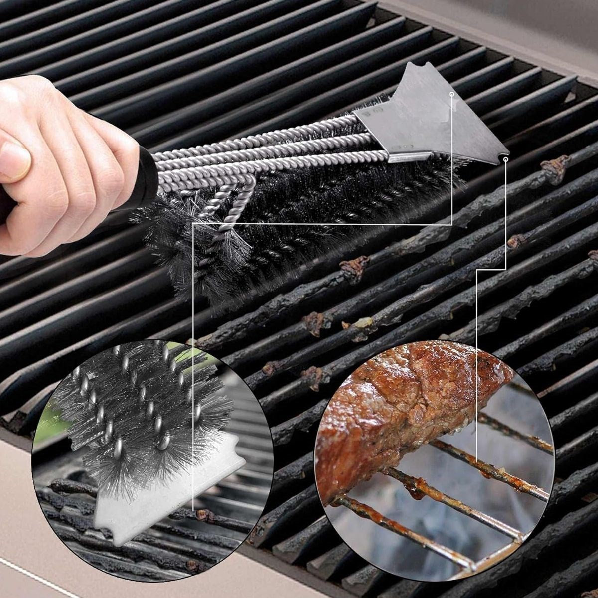GENEL® Mangal Izgara Temizleme Fırçası - Paslanmaz Çelik Telli, Uzun Saplı Grill Temizlik Aparatı Mangal Temizlik Fırçası