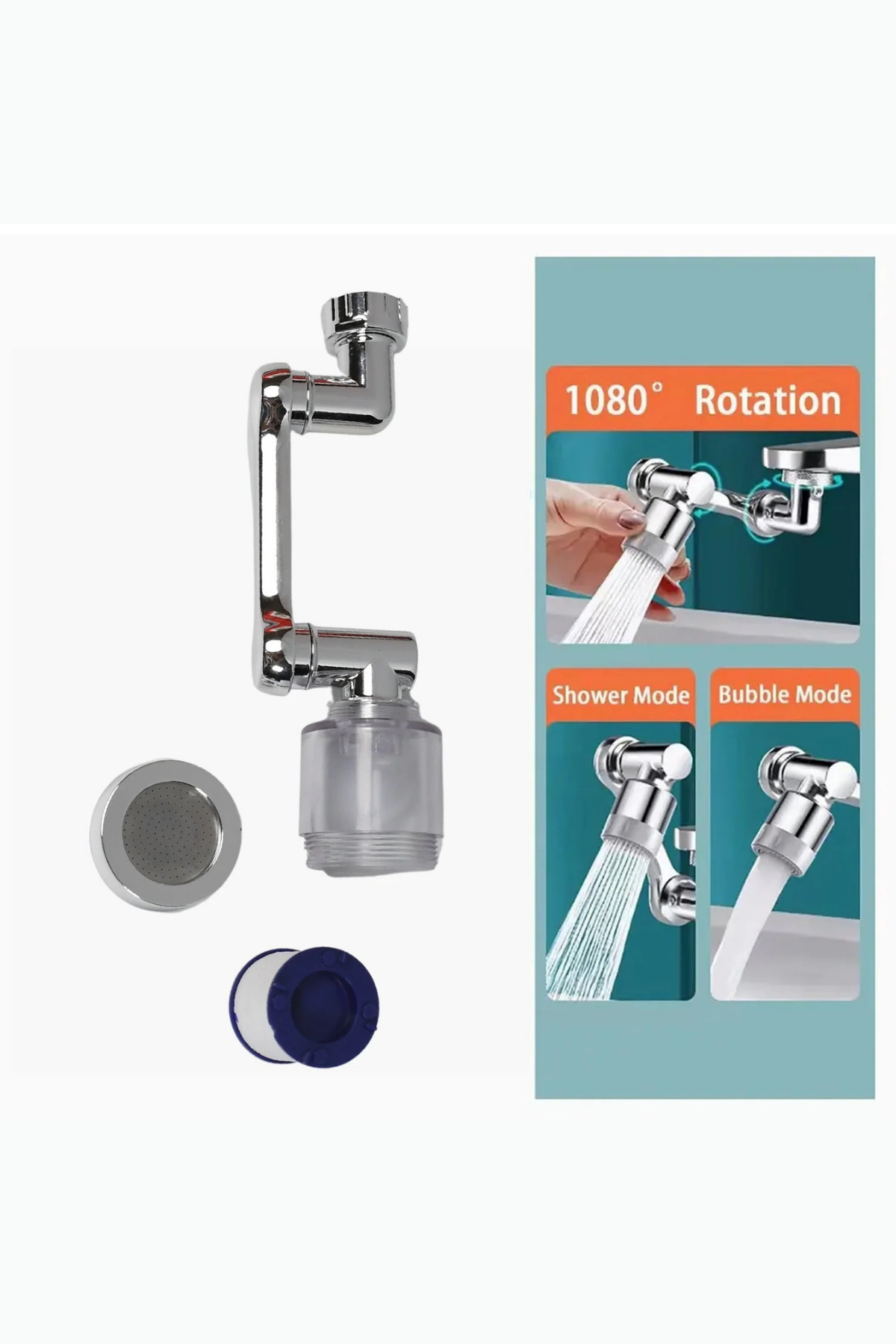 Filtreli Mutfak Banyo Musluk Başlığı 1080 Derece Dönebilen Fonksiyonel Evrensel Büyük Boy