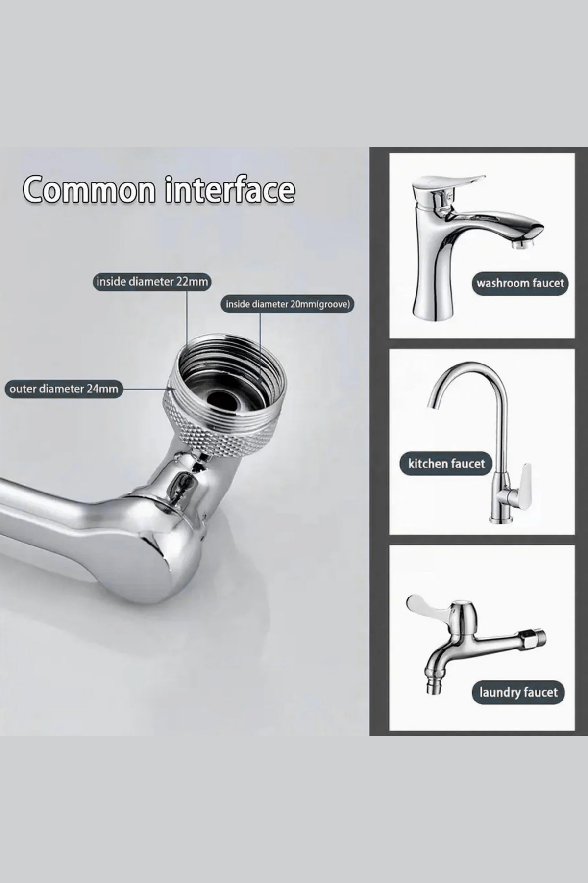 Filtreli Mutfak Banyo Musluk Başlığı 1080 Derece Dönebilen Fonksiyonel Evrensel Büyük Boy