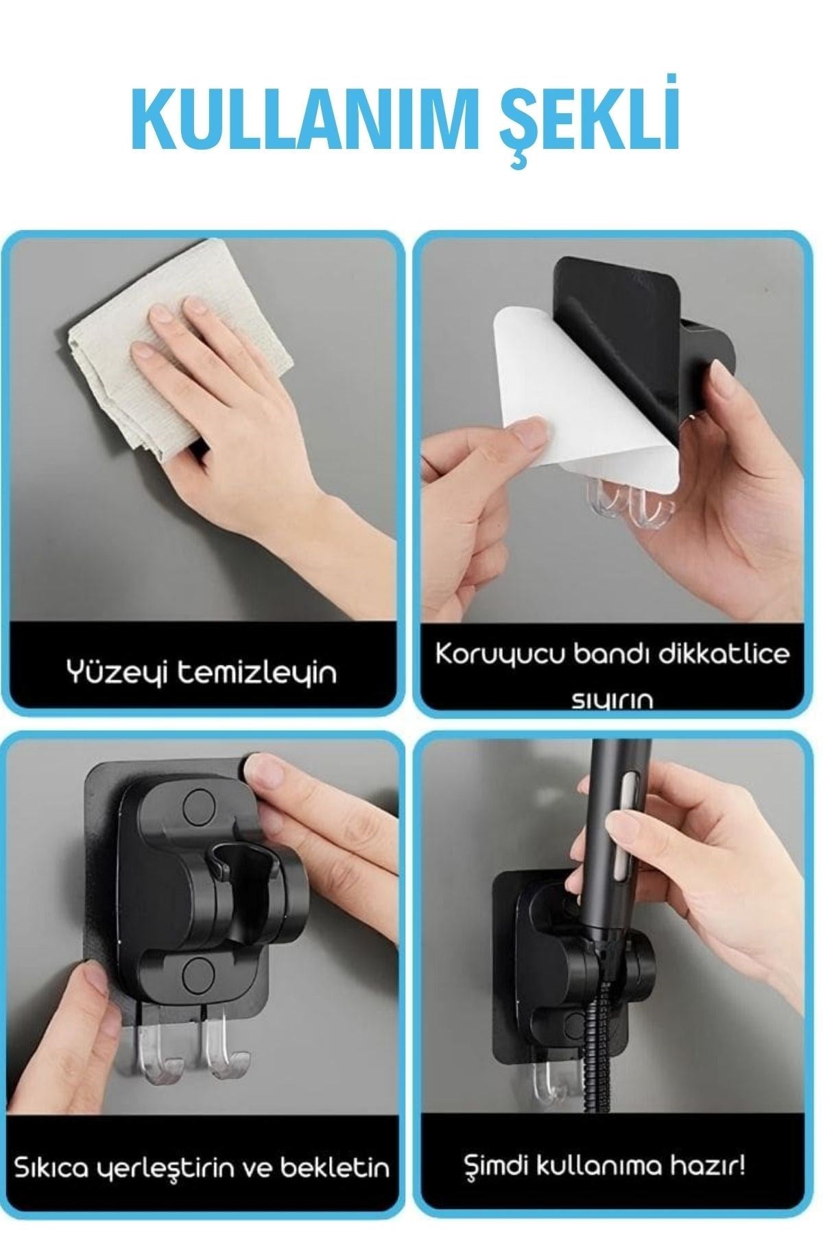 BUFFER® Kendiliğinden Güçlü Yapışkanlı Askılı Duş Başlık Tutucu