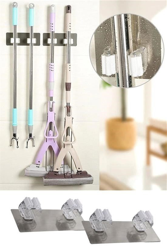 GENEL® Pratik Organizer 4lü Yapışkanlı Fırça Paspas Mop Fırça Sabitleyici Ergonomik Alet Aparatı