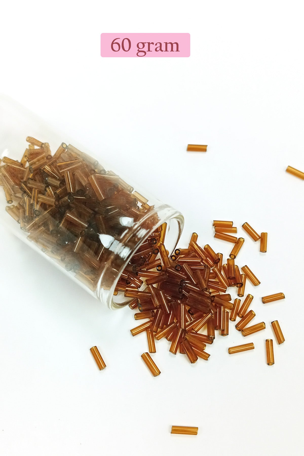 Uzun Boru Kesme Boncuk Çap 2mm Uzunluk 10 mm - 60 Gram - Şeffaf Kahverengi - BNC285