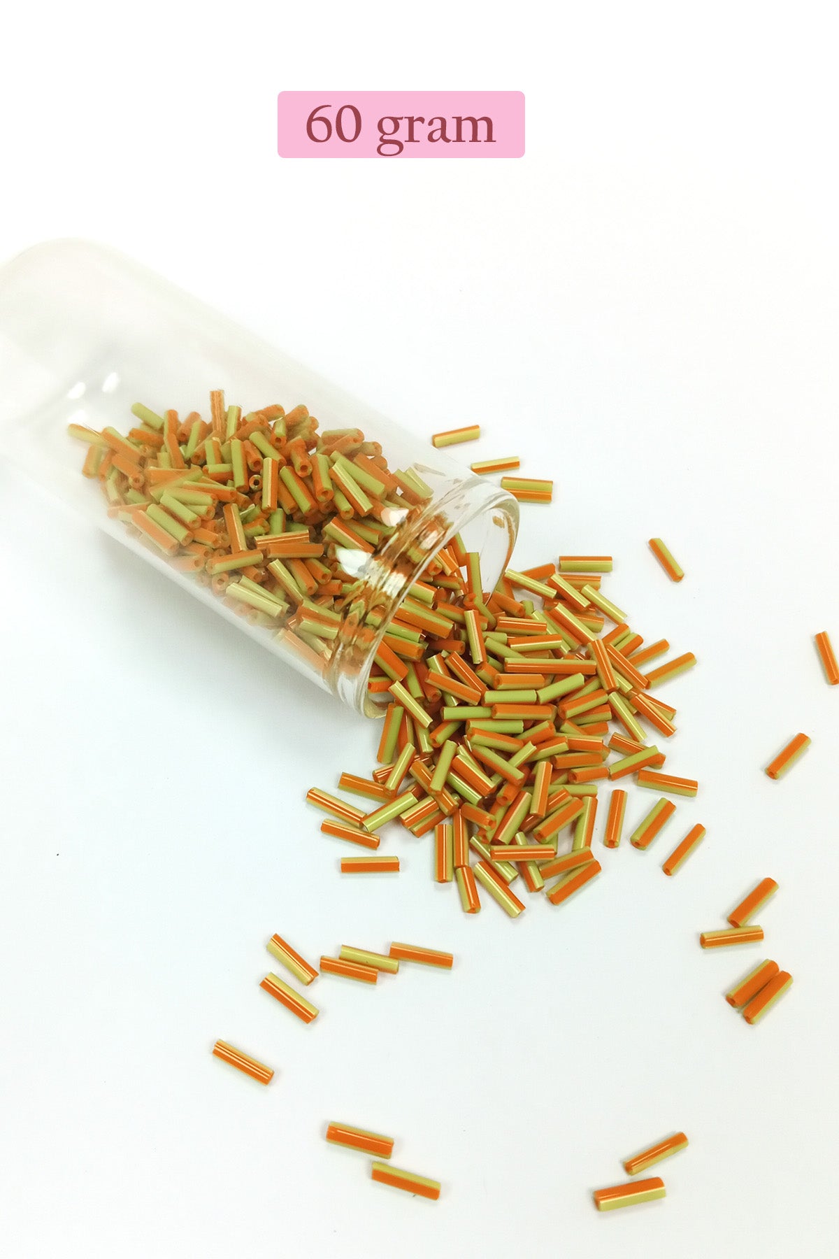 Uzun Boru Kesme Boncuk Çap 2mm Uzunluk 10 mm - 60 Gram - Yeşil Turuncu - BNC300