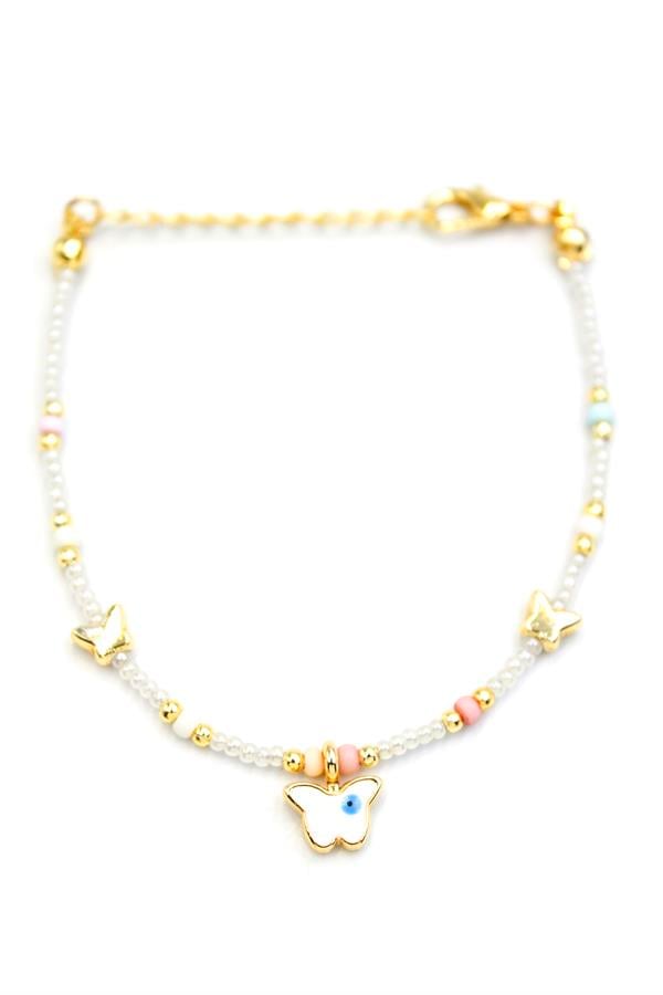 Kelebek Boncuk Bileklik - İnci Beyaz