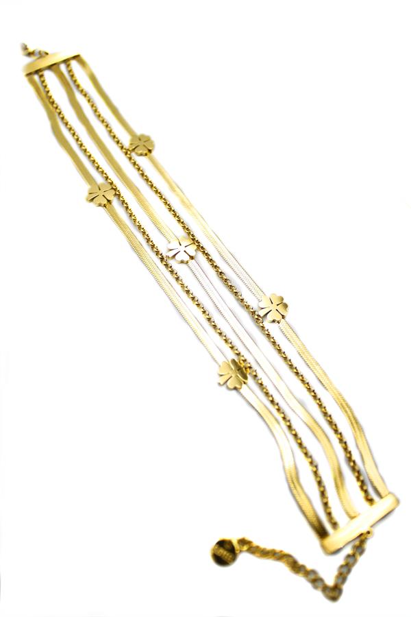 Çoklu Yonca Zincir Bileklik - Altın