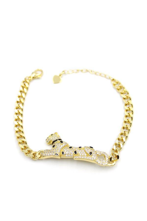 Zirkon Taşlı Leopar Bileklik - Altın