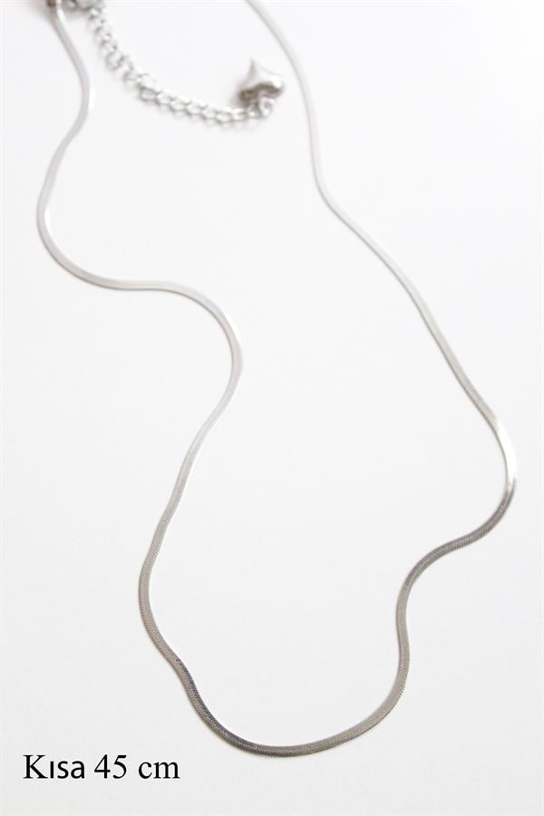 İnce İtalyan Zincir Çelik Kolye (45cm) - Gümüş