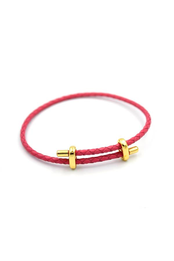 Deri Hasır Bileklik - Fuşya