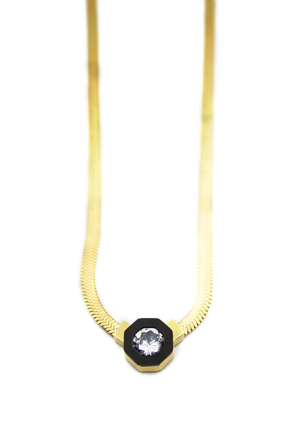 Çağla İtalyan Zincir Çelik Kolye - Altın