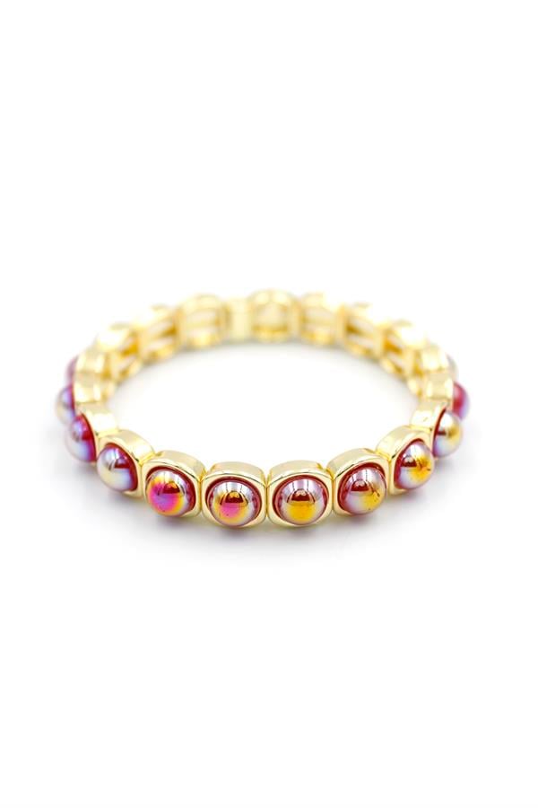 Lastikli Taşlı Bileklik - Fuşya