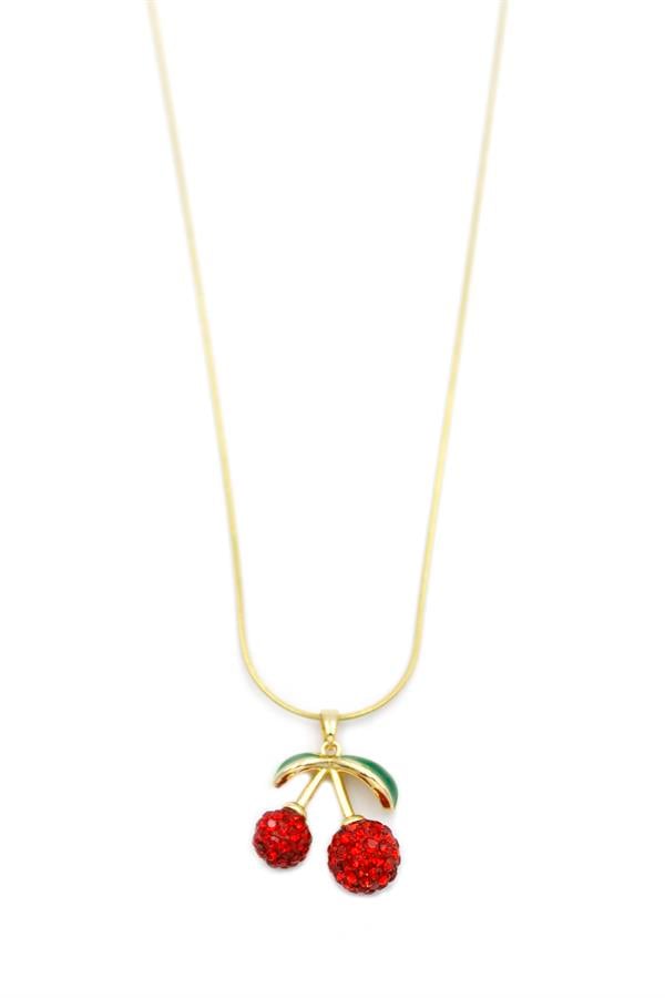 Taşlı Kiraz Kolye - Altın