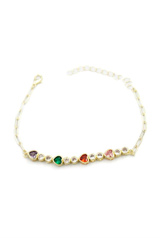 Taşlı Kalp Bileklik - Altın