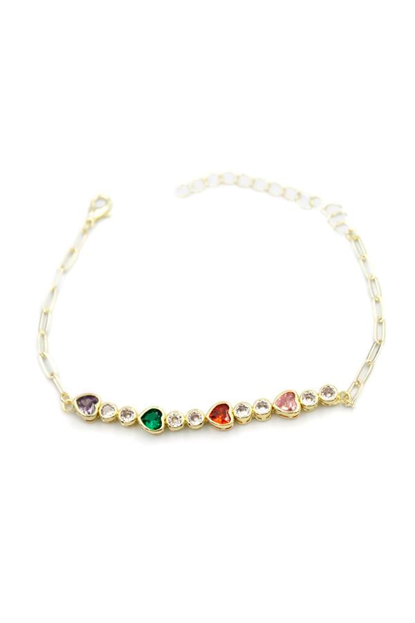 Taşlı Kalp Bileklik - Altın