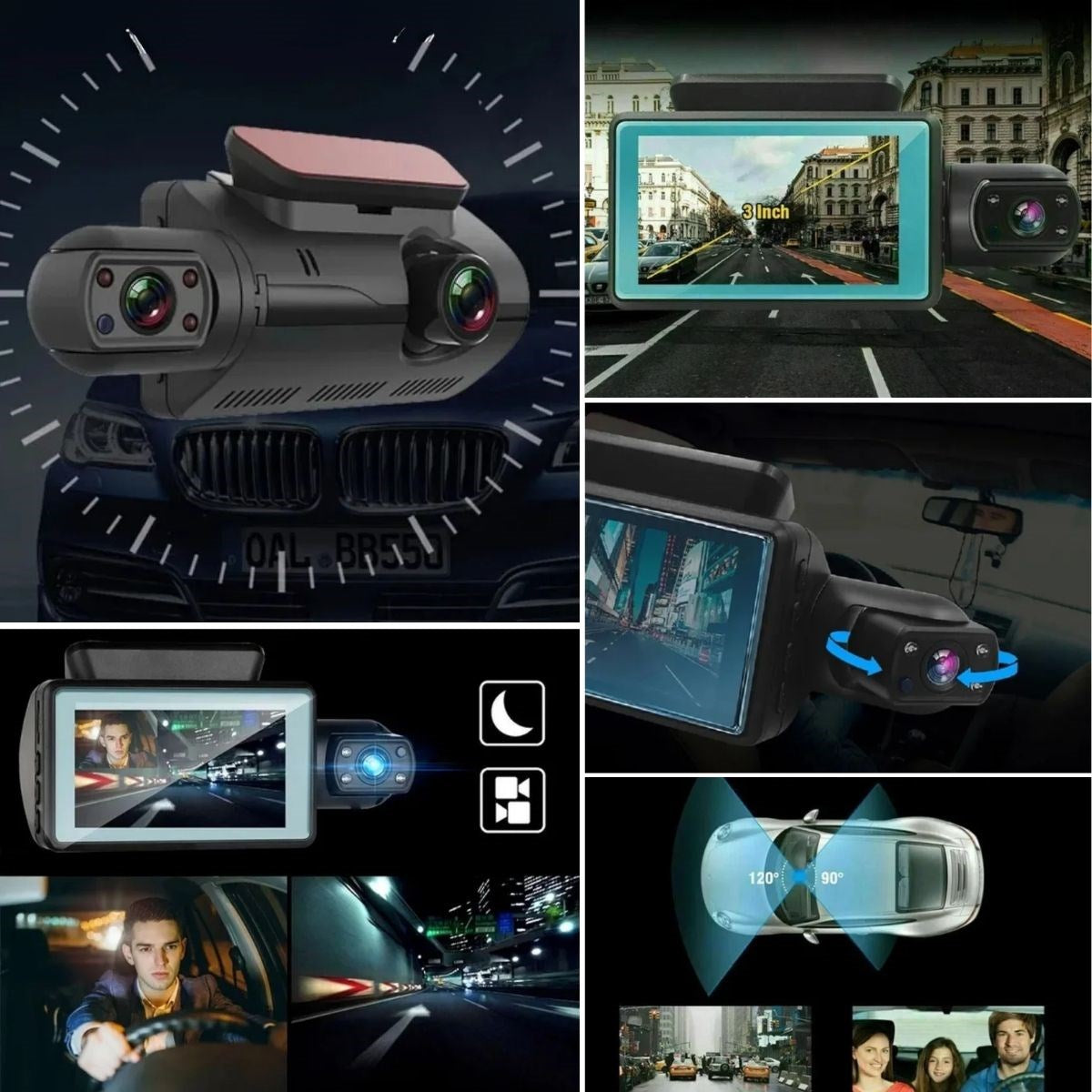BUFFER® Araç İçi & Dışı Çift Lensli WiFi Kamera - 1080P HD,Gece Görüşlü, G-Sensörlü DVR Dashcam