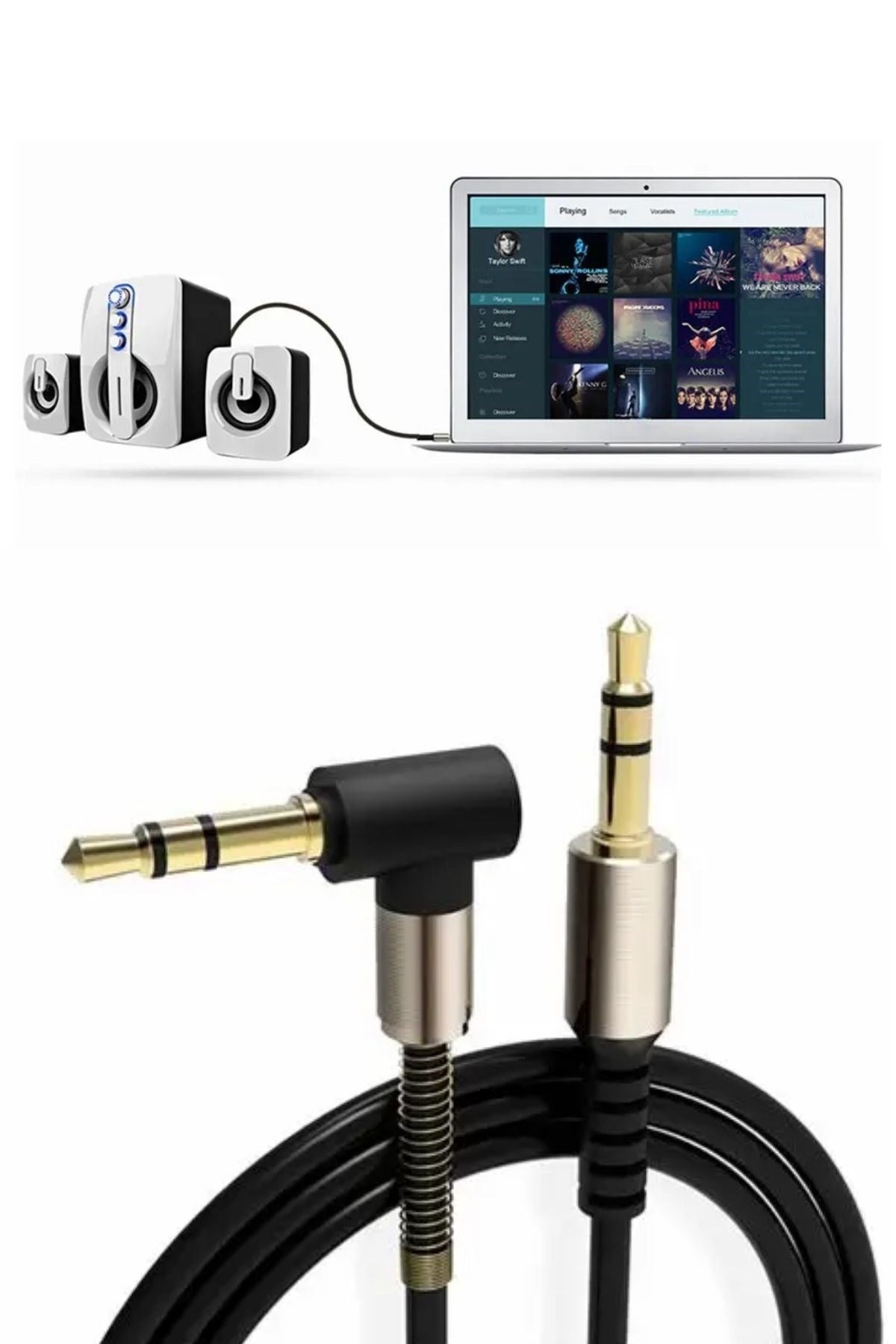 BUFFER®  3.5mm AUX Kablosu Jak Erkek Erkek L Tipi 1 Metre Ses Aktarım Kablosu