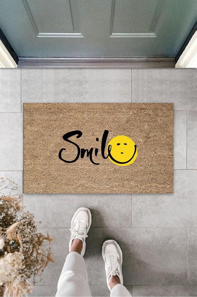 Kahverengi Kapı Önü Paspası Smile Desen K-3269 - UcuzaGeliyor