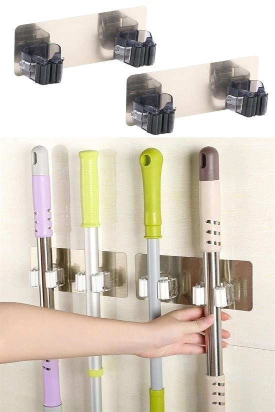 GENEL® Pratik Organizer 4lü Yapışkanlı Fırça Paspas Mop Fırça Sabitleyici Ergonomik Alet Aparatı