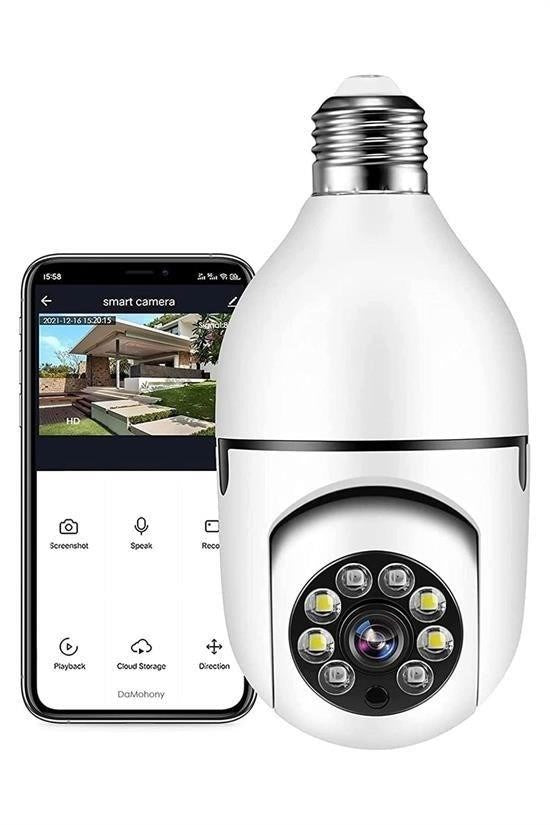 BUFFER® WiFi 360 Panoramik Ampul Kamera Gece Görüş Ses Akıllı Hareket Algılayıcı