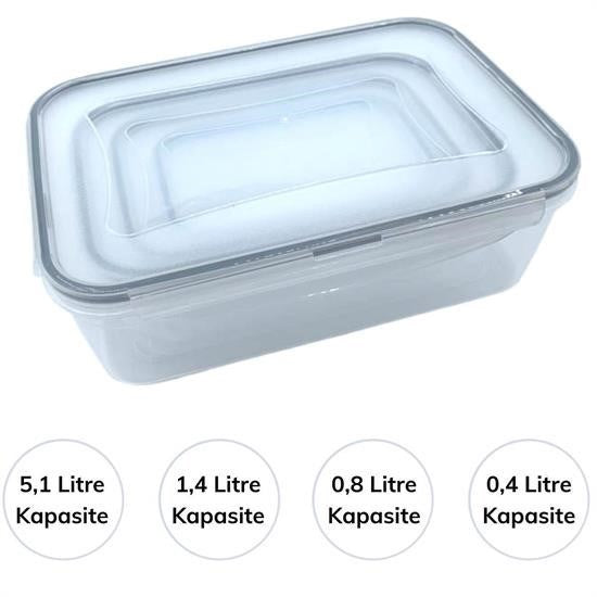 GENEL® 4lü İç İçe Sızdırmaz Contalı Kilitli Kapaklı Plastik Erzak Saklama Kapları LC315