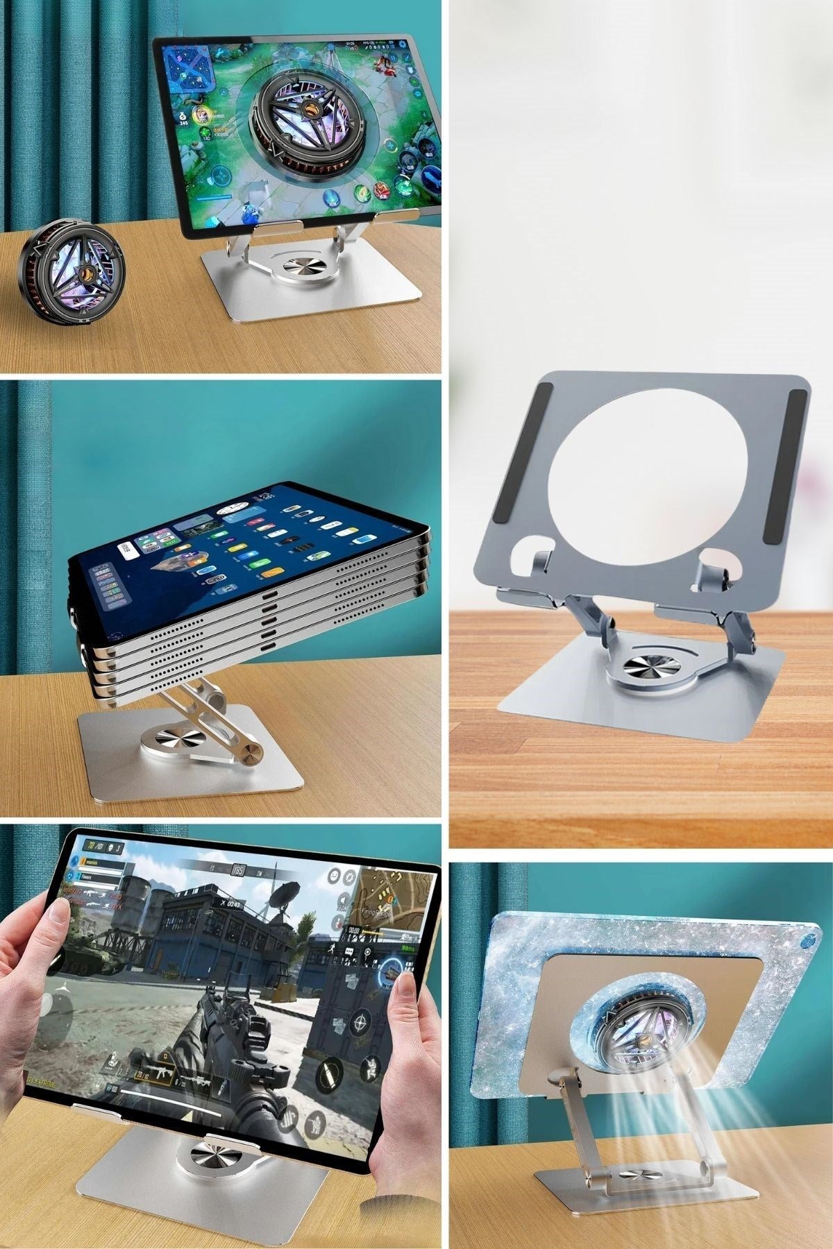 GENEL® 360 Derece Dönebilen Yükseltilmiş Masaüstü Ayarlanabilir  Metal Tablet Standı