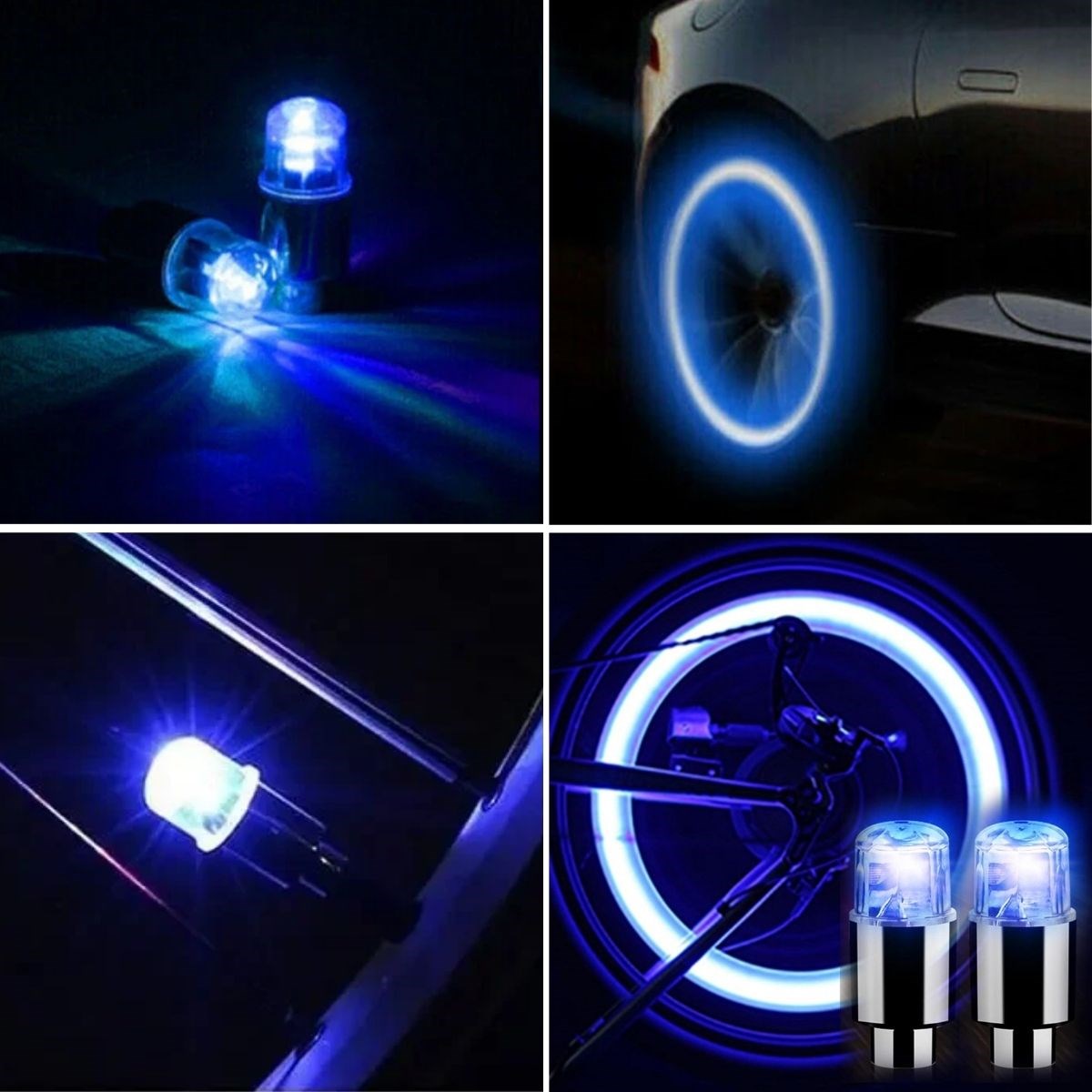 BUFFER® Araç ve Bisiklet İçin 2 li Mavi LED Hava Valfi Işık Kapakları-Gece Parlayan Lastik Lambası Sibop Kapağı