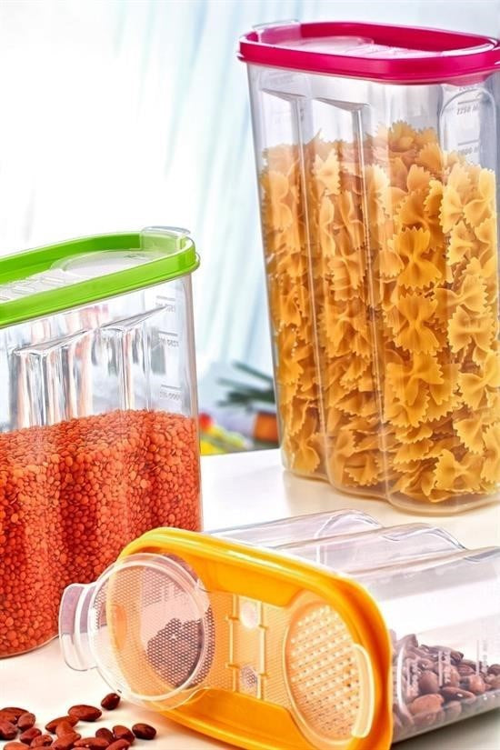 GENEL® 2 Kapaklı Ölçekli Erzak Kuru Gıda Saklama Kutusu Kabı 2,4 Litre-SA940