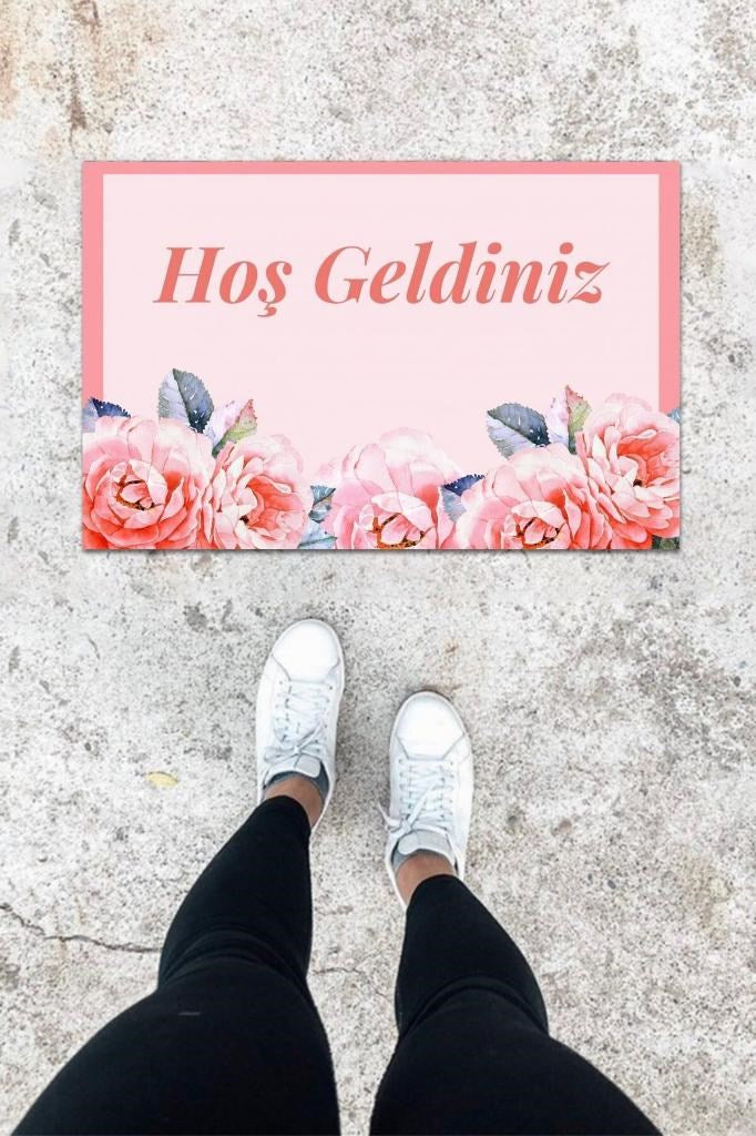 Dijital Baskı Pembe Gül Desen Kapı Önü Paspası K-1011 - UcuzaGeliyor
